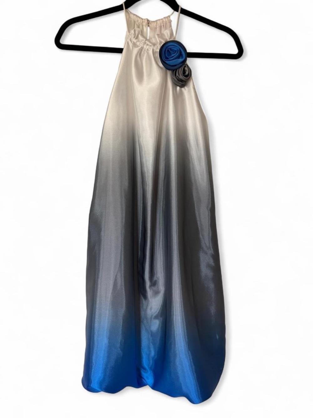 Vintage Ombre Satin Halter Maxi Dress with Rosette
